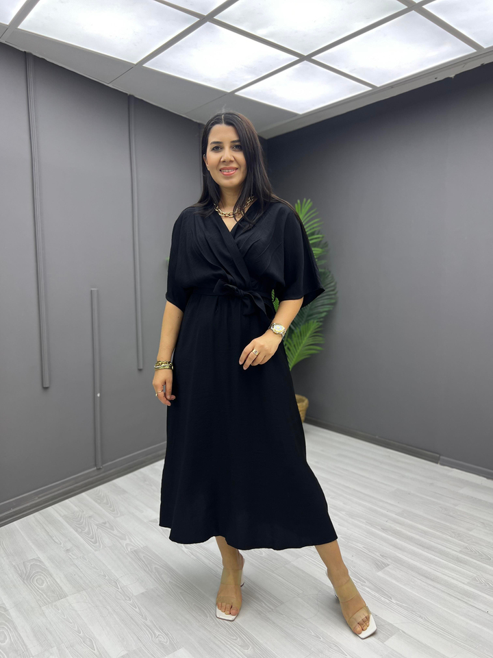 Bağlamalı Tensel Elbise Siyah
