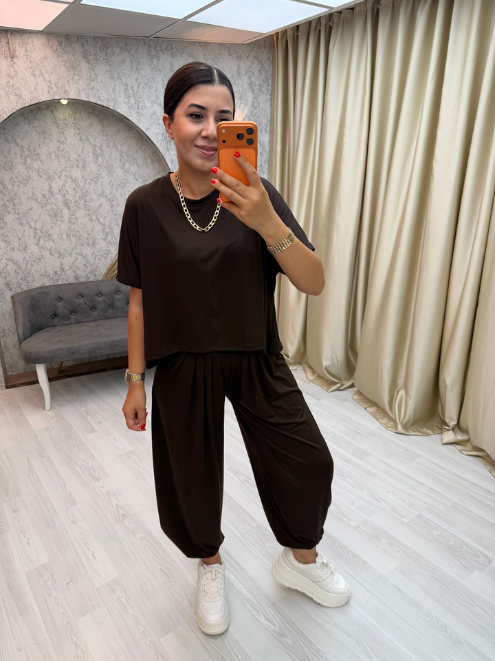Döküm Şalvar Pantolon Takım Kahverengi