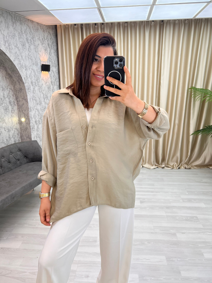 Düşük Omuzlu Oversize Gömlek Yağ Yeşili