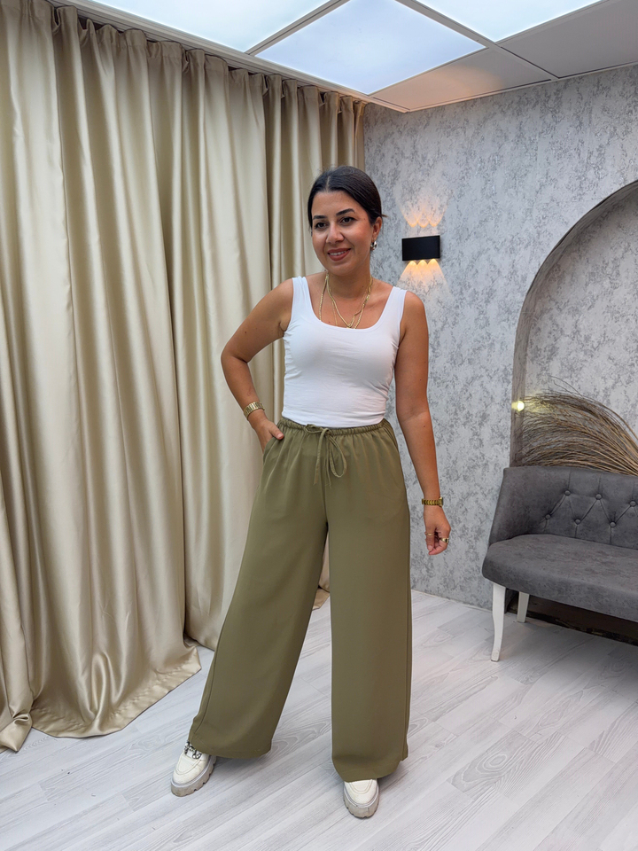 İnce Lastikli Bol Pantolon Haki