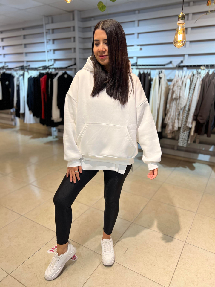 Kapişonlu Şardonlu Sweat Ekru