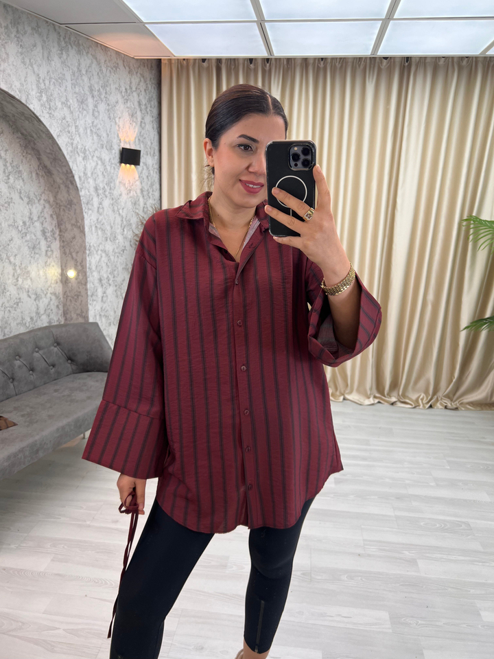 Lilyum Çizgili Gömlek Bordo