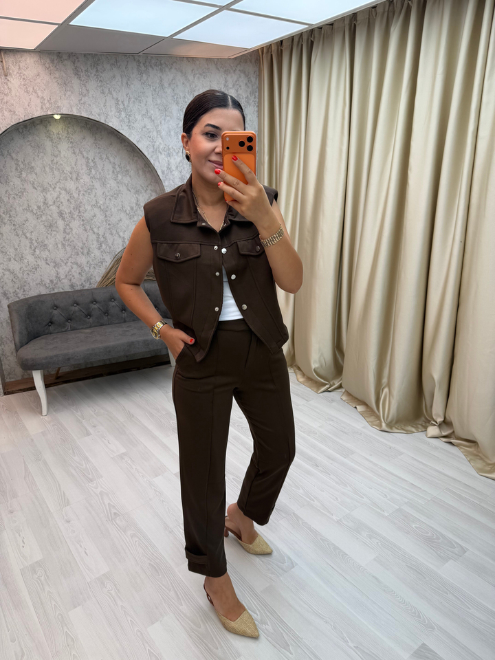 Modal Yelek Takım Kahverengi
