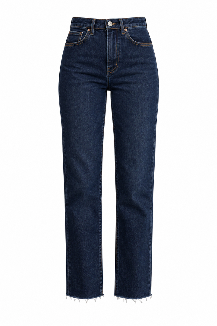 Paça Kesik Boyfit Denim Pantolon Koyumavi