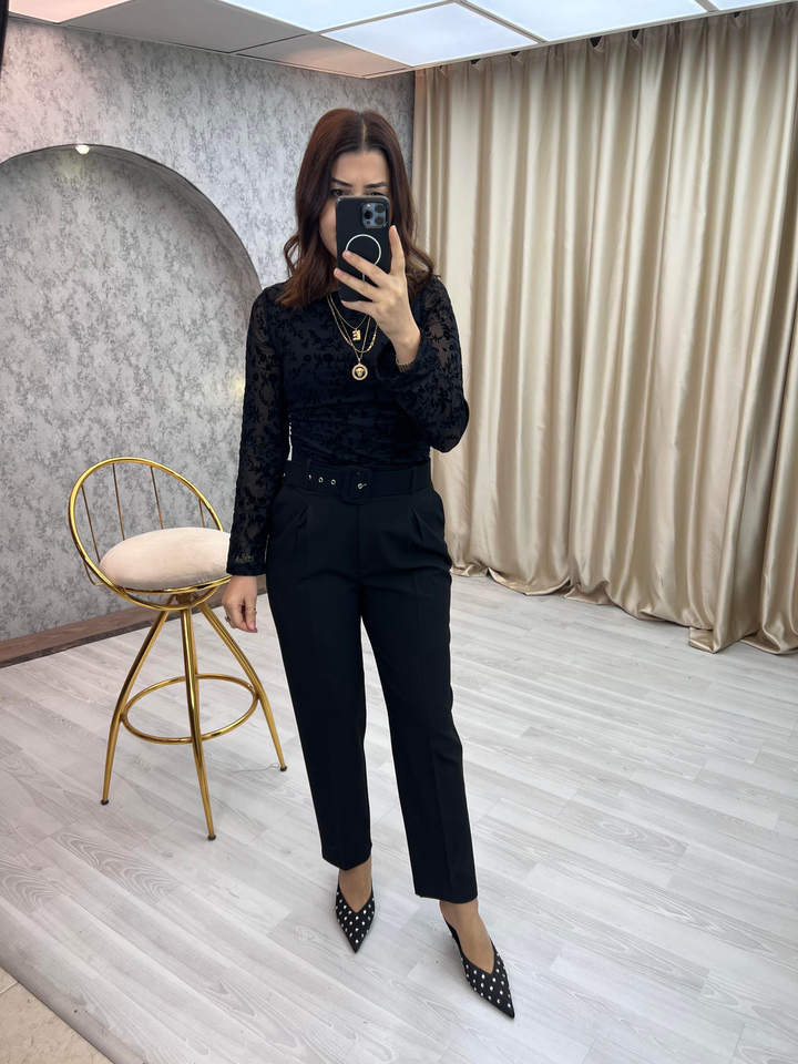 Premium Kemerli Havuç Pantolon Siyah