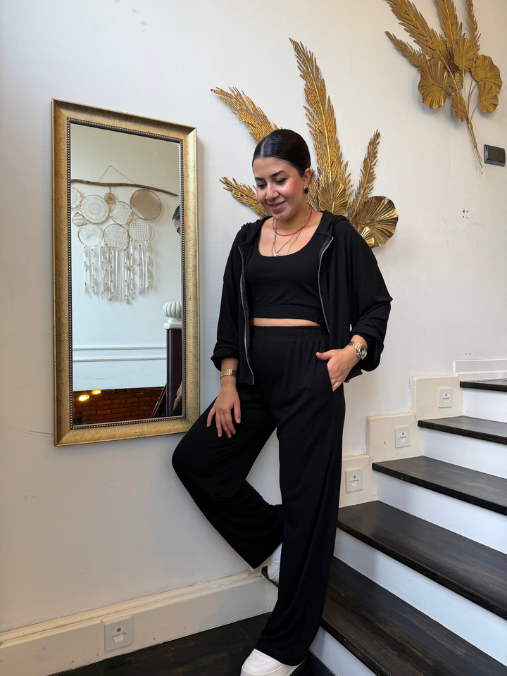 Ribanalı Bralet Detaylı 3lü Takım Siyah