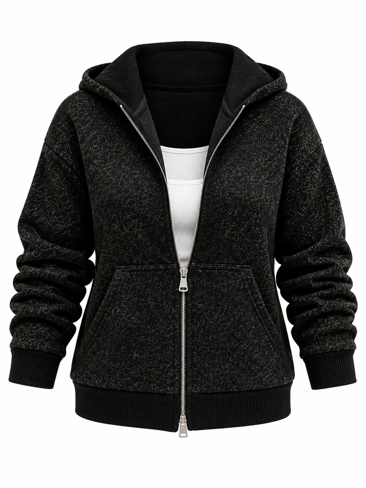 Simli Kapişonlu Sweat Siyah