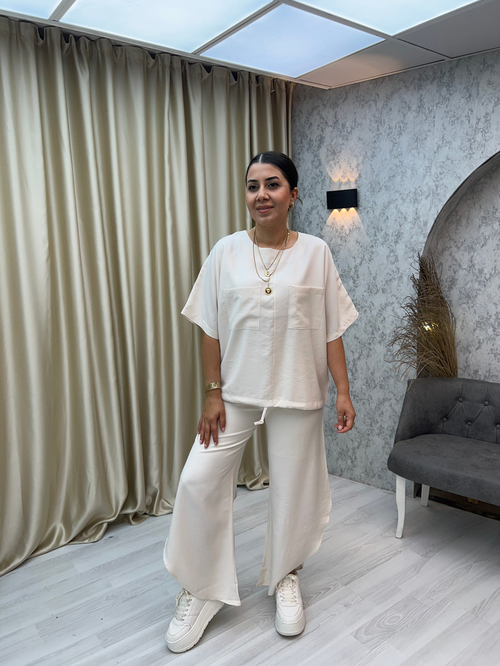 Zr Yırtmaçlı Pantolon Bluz Takım Taş