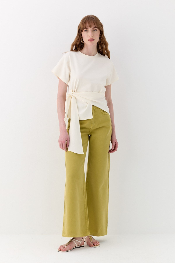 Bağlamalı Oversize İnterlok Bluz Ekru