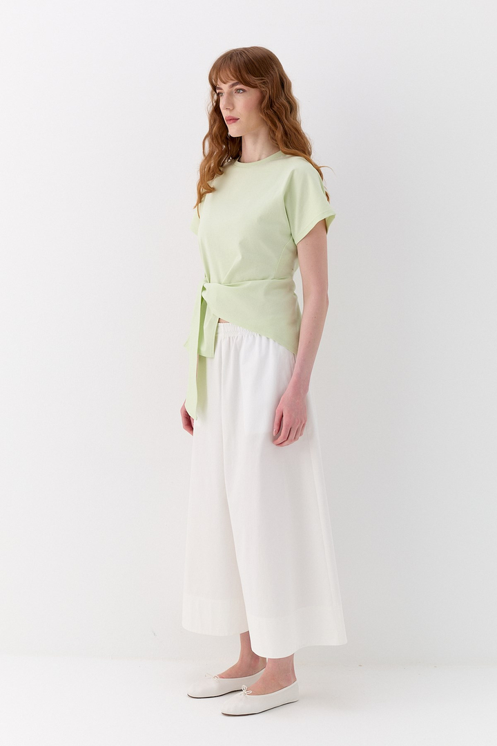 Bağlamalı Oversize İnterlok Bluz Yeşil