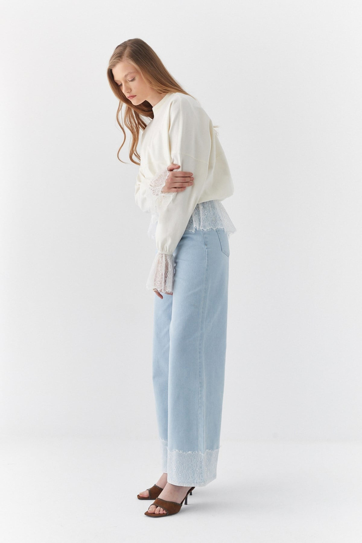 Dantelli Oversize İnterlok Sweatshirt Ekru
