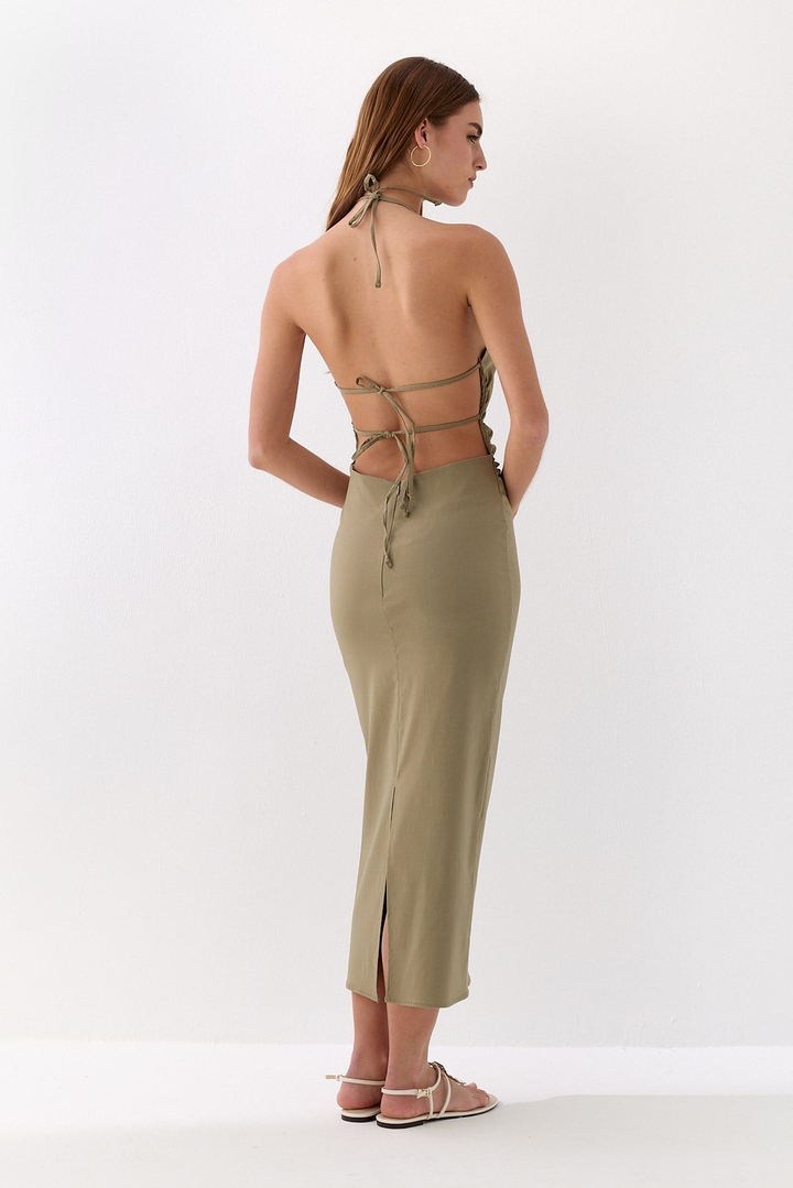 Halter Yaka Midi Elbise Çağla