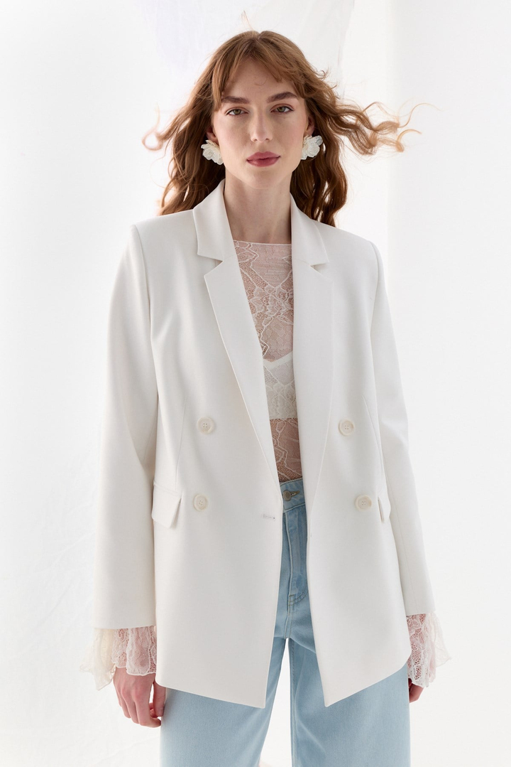 Kuşak Detaylı Blazer Ceket Ekru