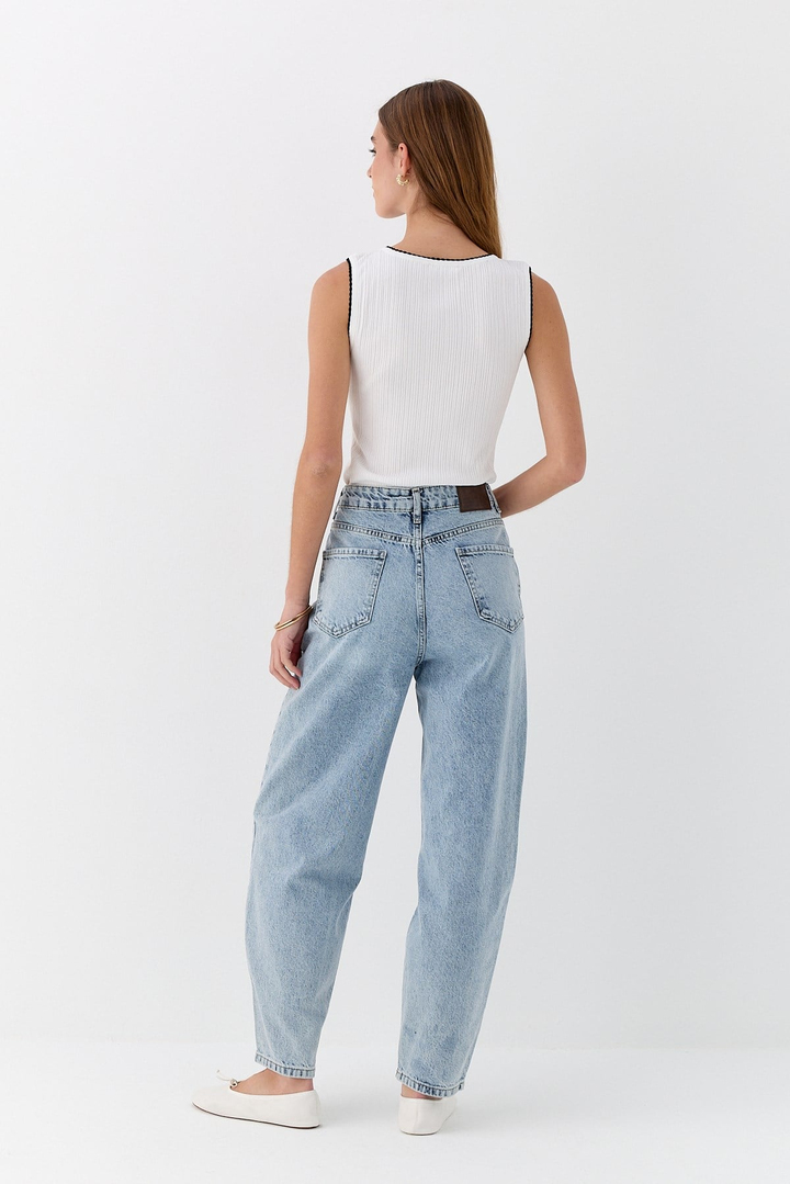Nakışlı Denim Pantolon Mavi