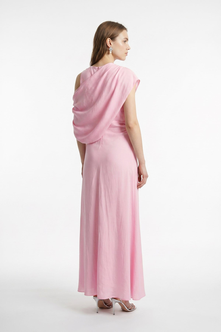 Şal Detaylı Elbise Pembe
