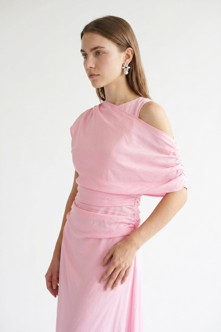 Şal Detaylı Elbise Pembe