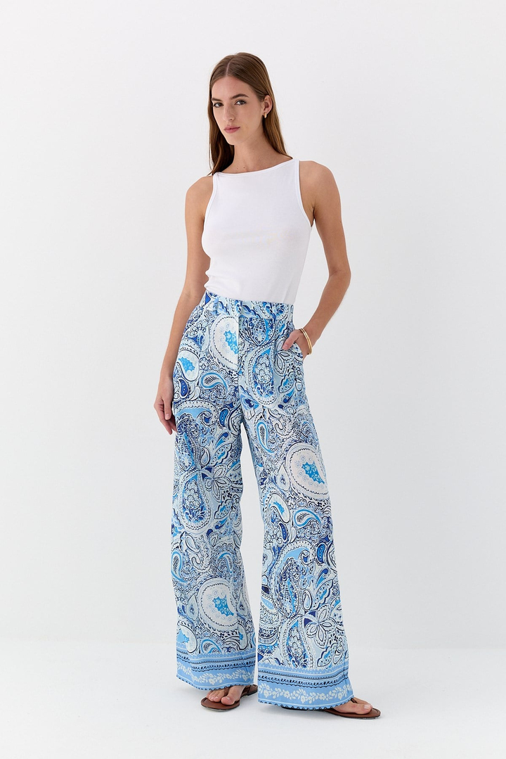 Şal Detaylı Pantolon Mavi