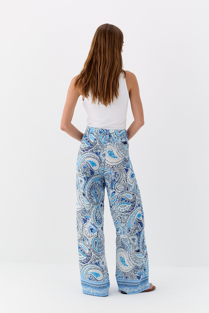 Şal Detaylı Pantolon Mavi