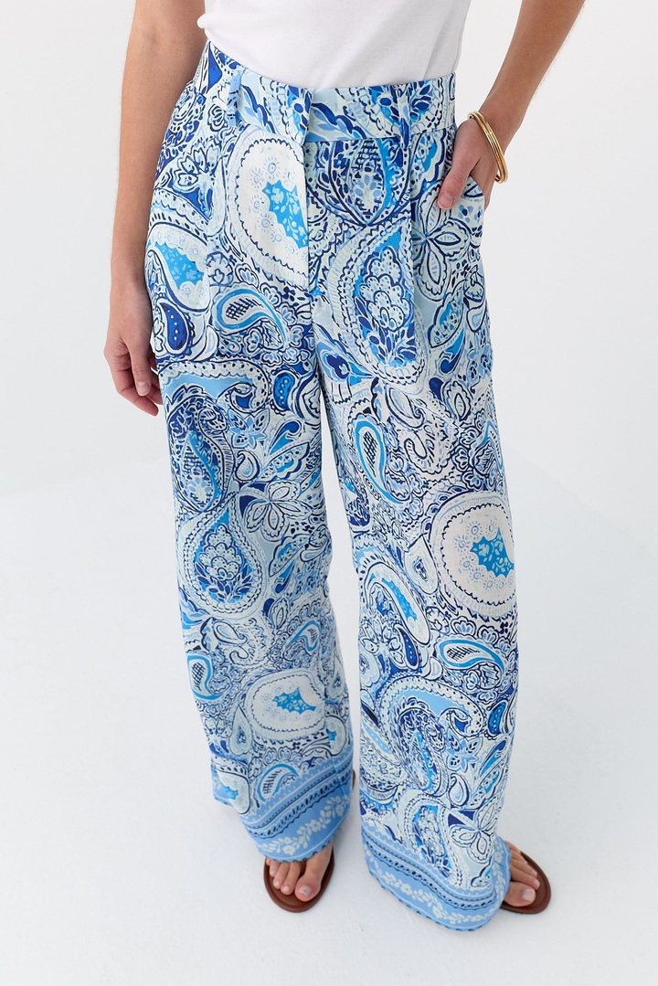 Şal Detaylı Pantolon Mavi