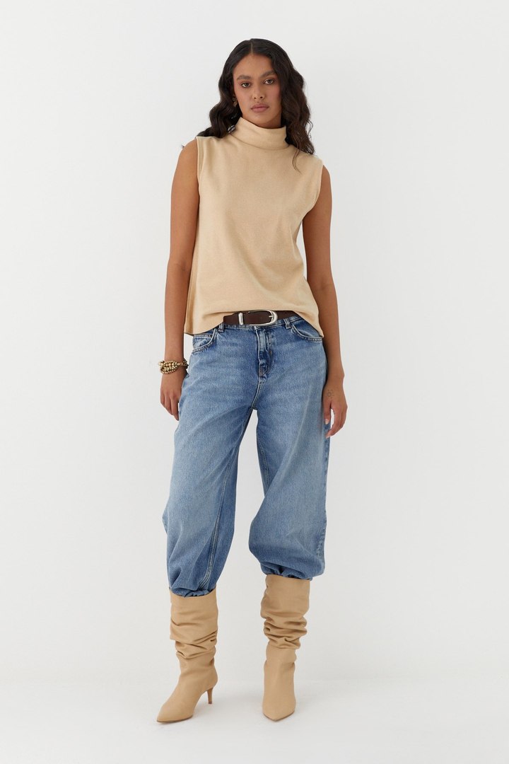 Triko Görünümlü Örme Bluz Krem