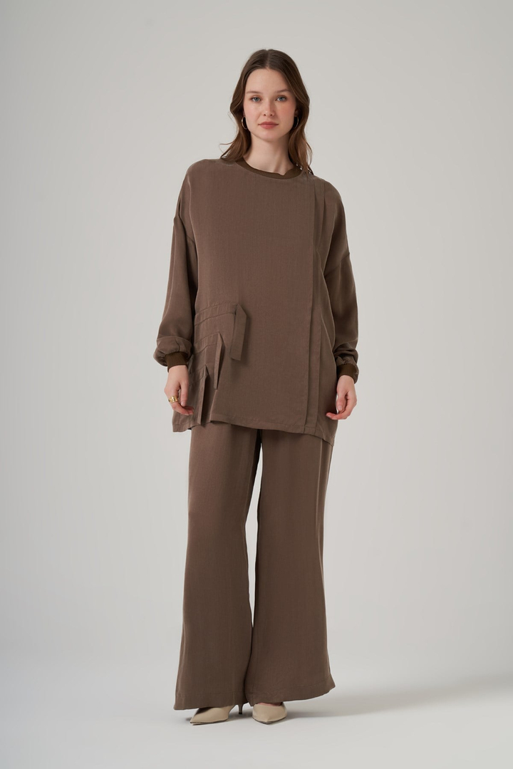 Nuss 1039 Katman Detaylı Tunik Takım - Vizon