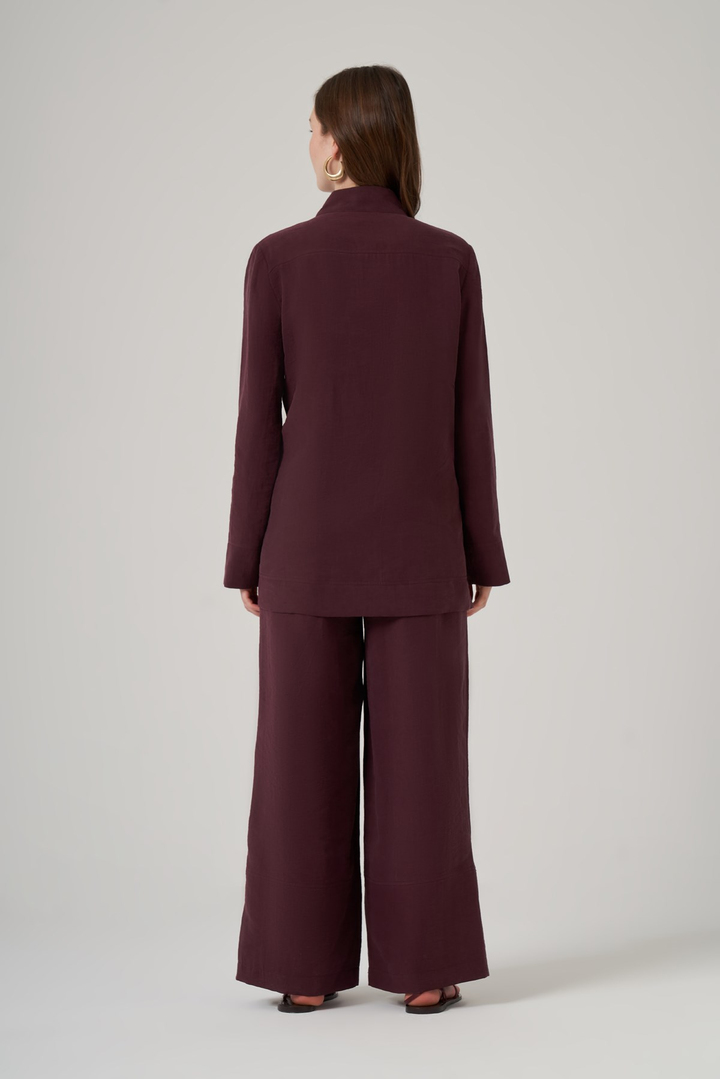 Nuss 1054 Taş Detay Fermuarlı Pantolonlu Takım - Mürdüm