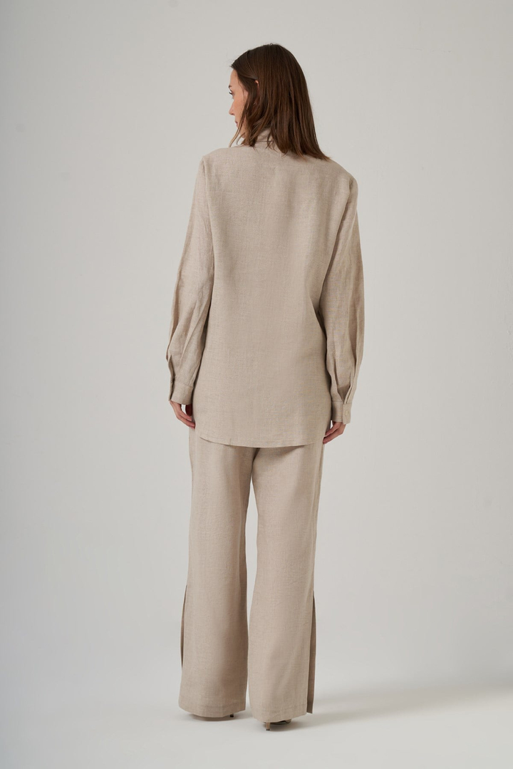 Nuss 1073 Nakış Detaylı Keten Takım - Naturel