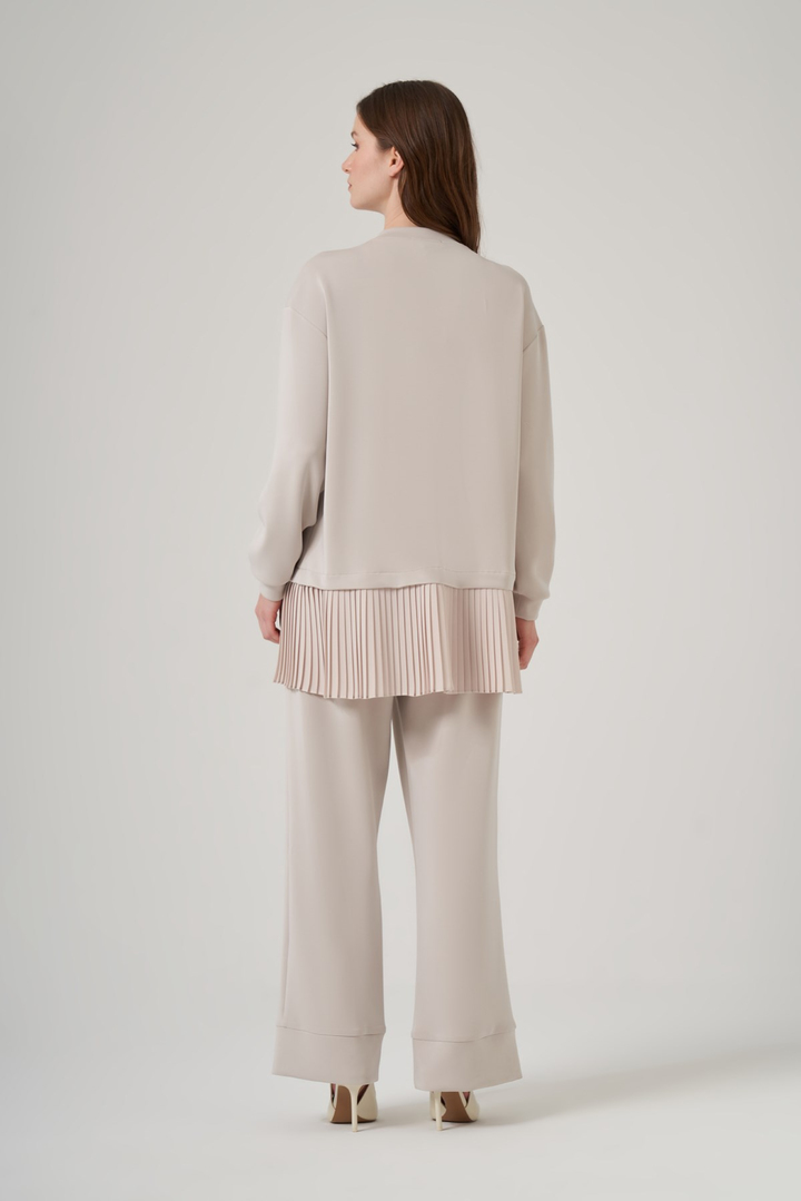 Nuss 1079 Piliseli Tunik Pantolonlu Takım - Taş
