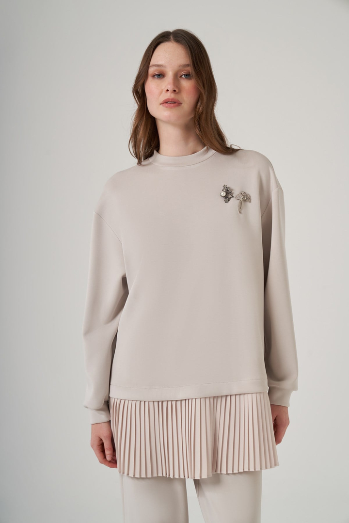 Nuss 1079 Piliseli Tunik Pantolonlu Takım - Taş