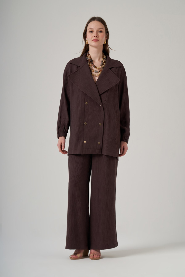 Nuss 1091 Oversize Kruvaze Yaka Takım-Kahve