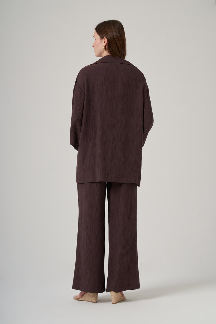 Nuss 1091 Oversize Kruvaze Yaka Takım-Kahve