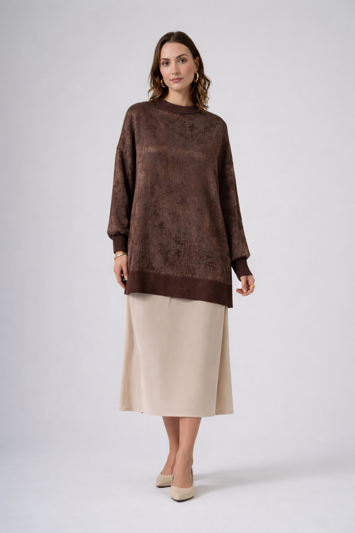 Nuss 3013 Parlak Dokulu Tunik – Kahve