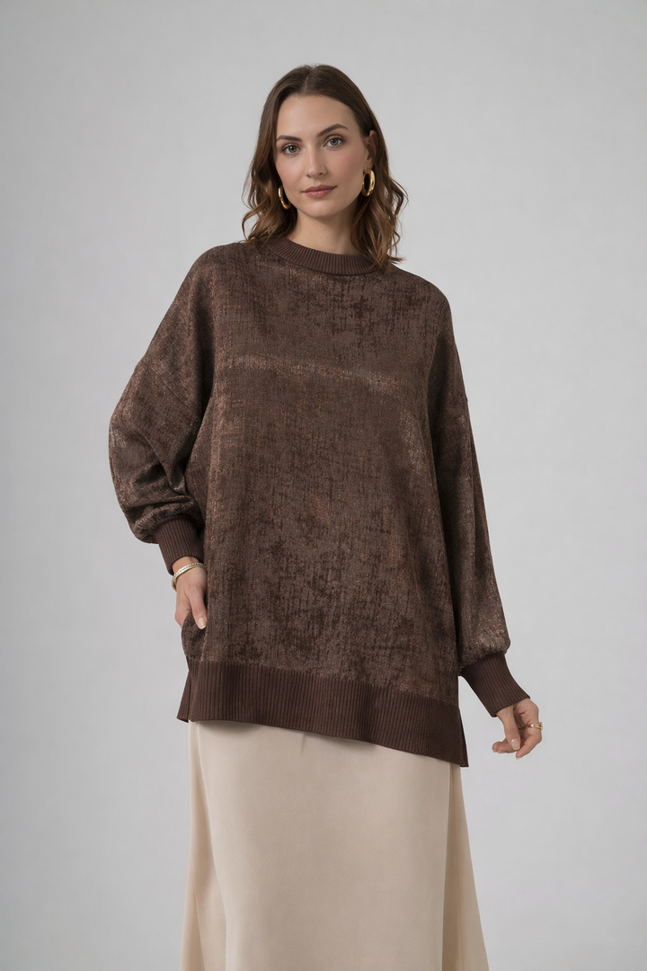 Nuss 3013 Parlak Dokulu Tunik – Kahve