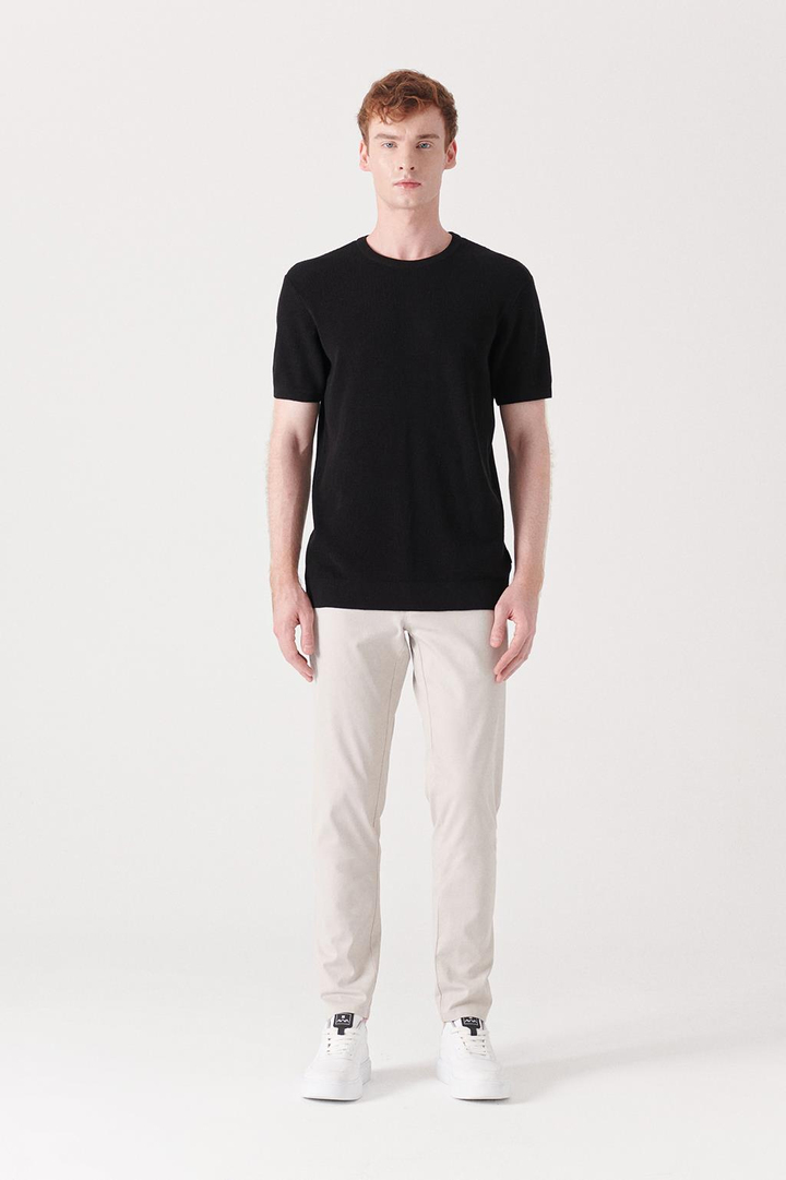 Black Crew Neck Knit T-Shirt