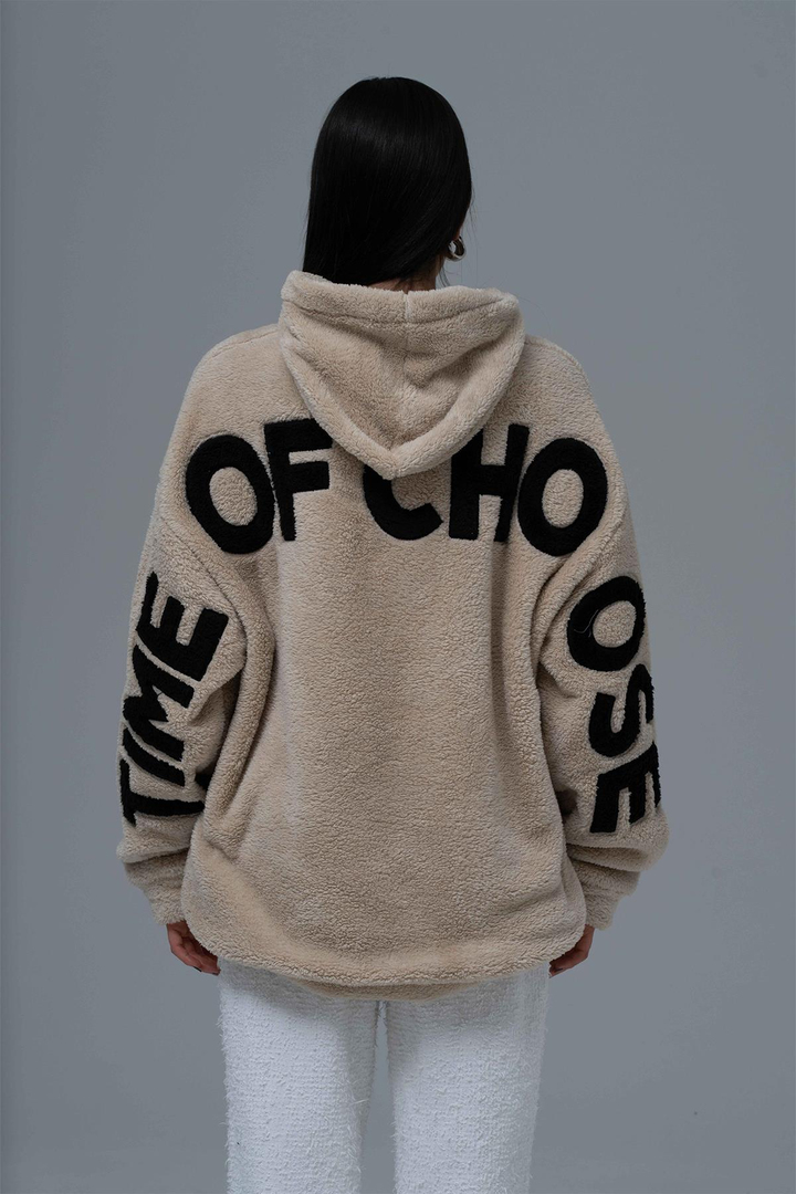 Time Of Choose Oversize Welsoft Sweatshirt Kadın Ekru