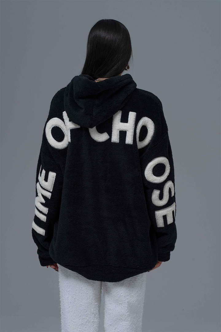 Time Of Choose Oversize Welsoft Sweatshirt Kadın Siyah