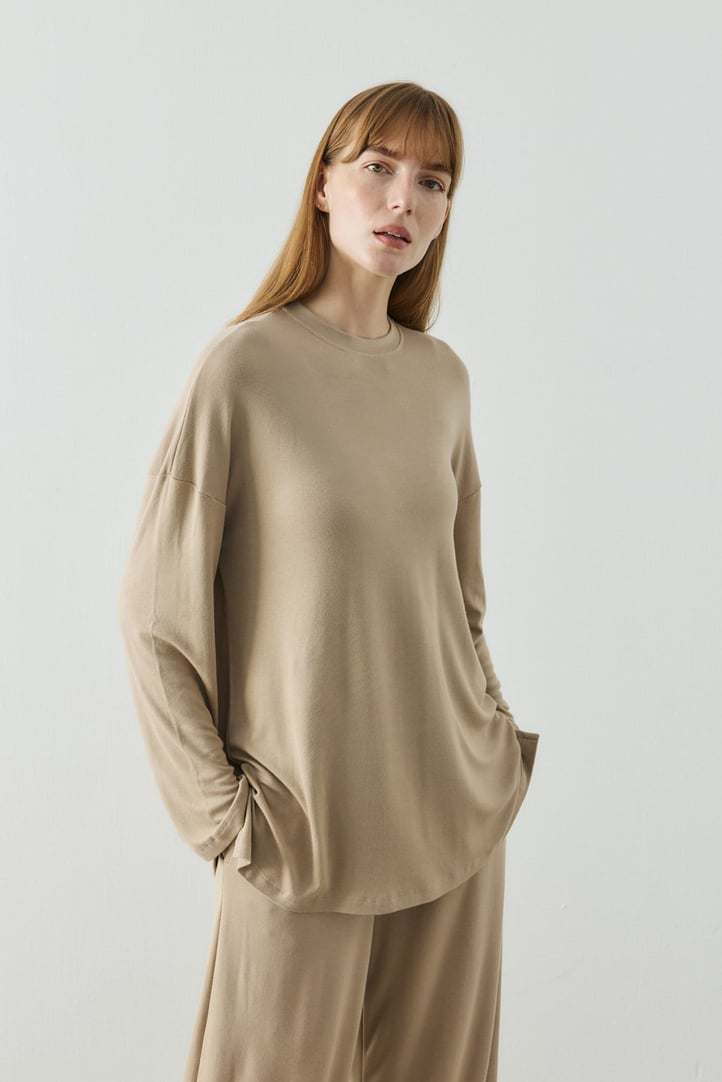 Bej Oversize Uzun Kol Basic Body