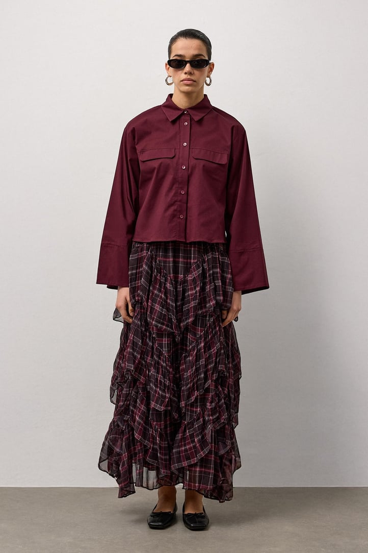 Bordo Manşet Detaylı Regular Fit Gömlek