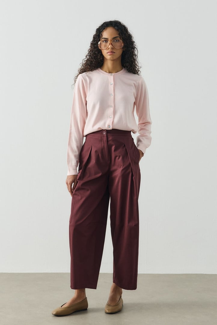 Bordo Pile Detaylı Crop Boy Gabardin Pantolon