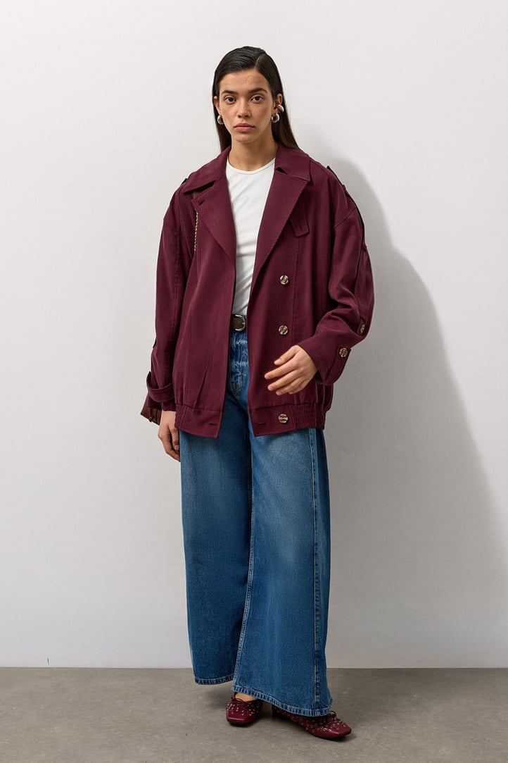Bordo Trenç Bomber Rüzgarlıklı Ceket