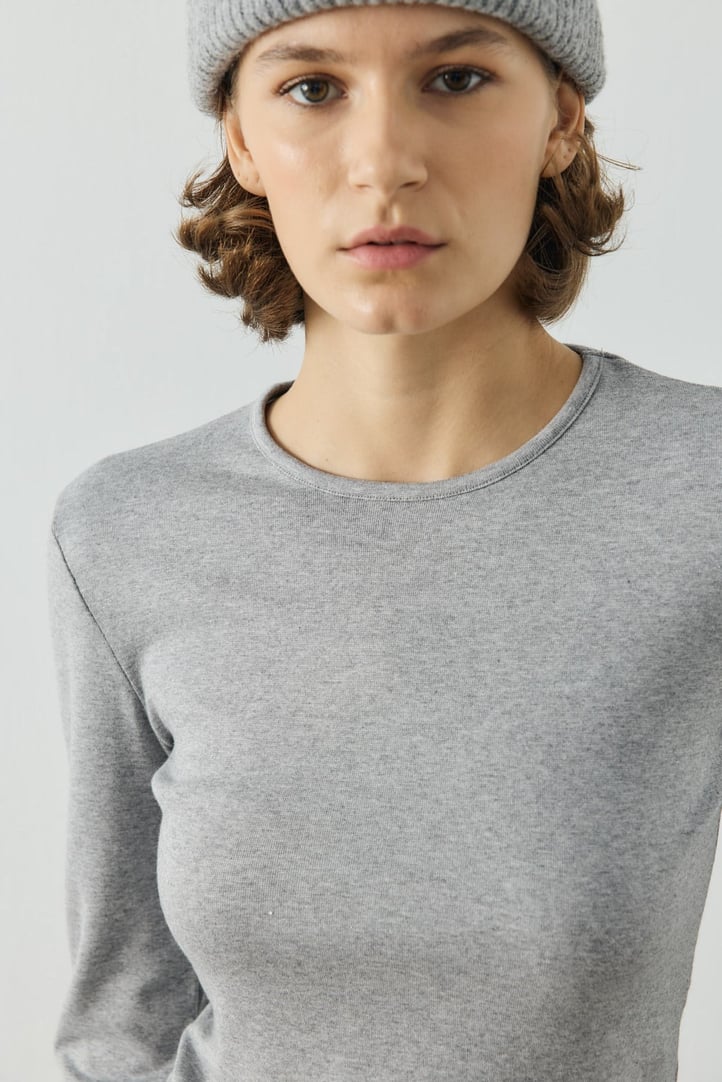 Gri Basic Uzun Kollu Body