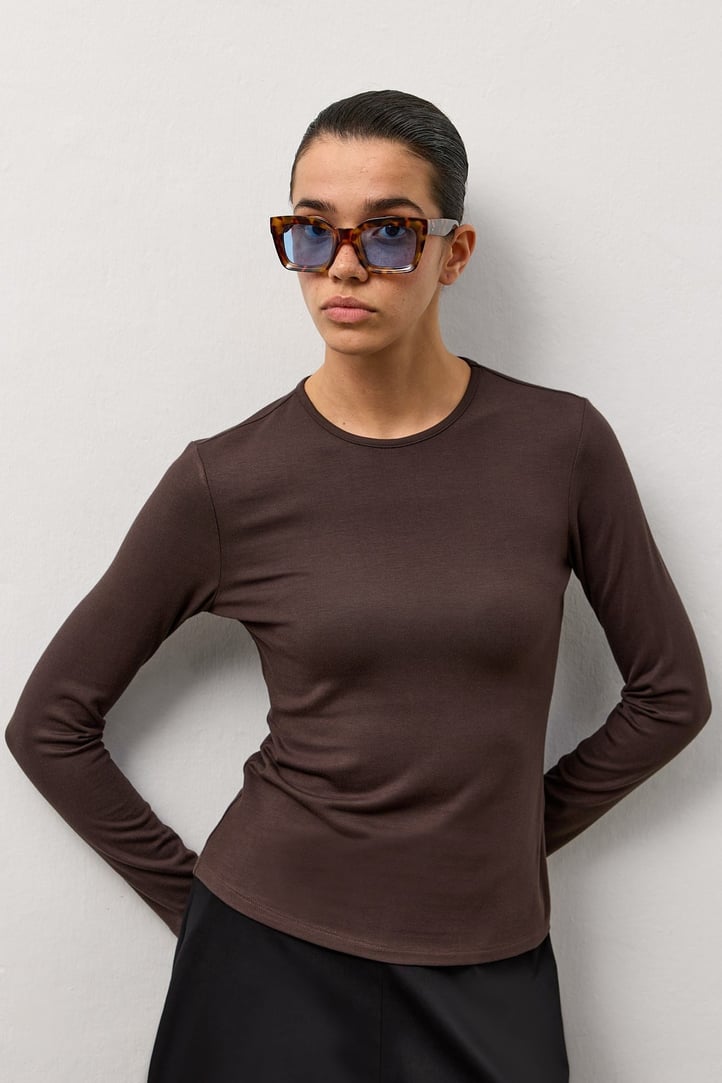 Kahverengi Basic Uzun Kollu Bisiklet Yaka Body