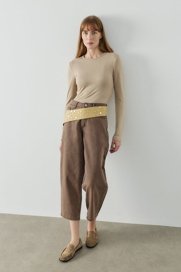 Karamel Barrel Fit Kot Pantolon