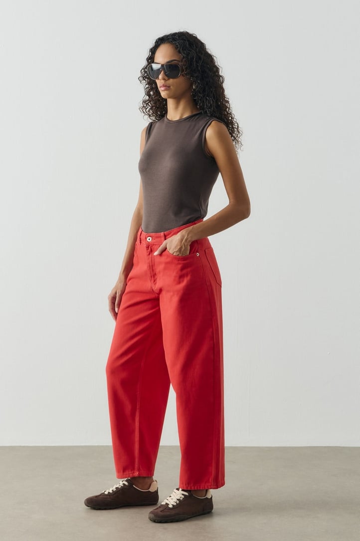 Kırmızı Barrel Fit Kot Pantolon