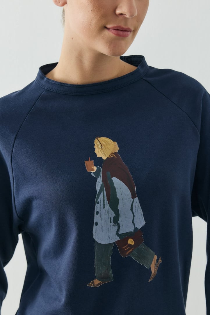 Lacivert Molene City Girl Baskılı Uzun Kol T-shirt