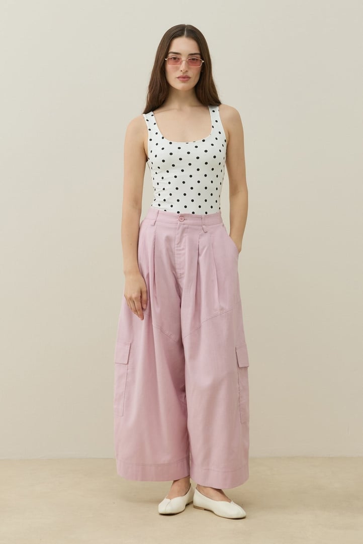 Pembe Kargo Cepli Crop Keten Pantolon