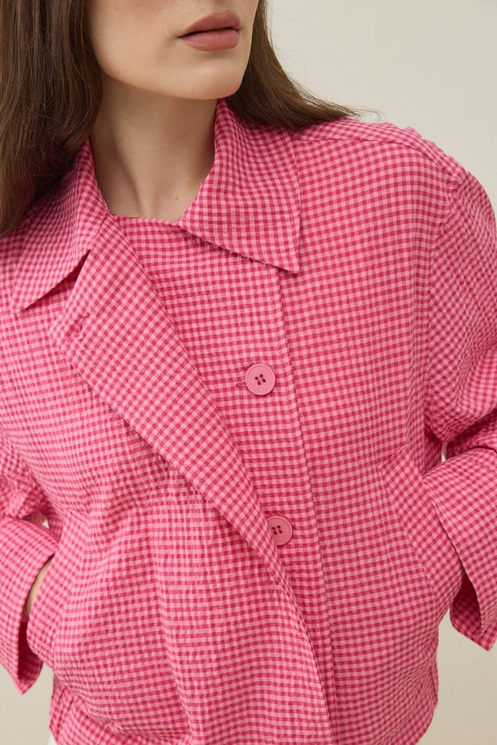 Pembe Pötikare Desenli Mini Bomber Ceket