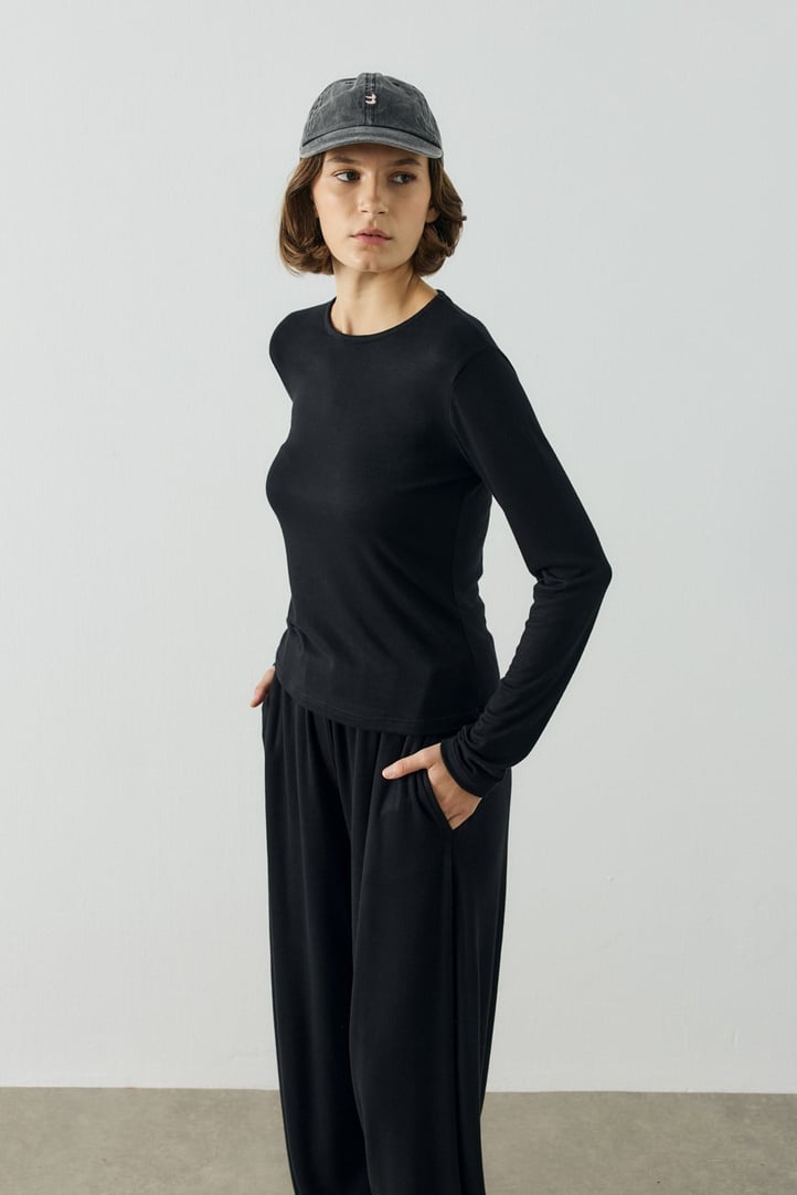Siyah Basic Uzun Kollu Body