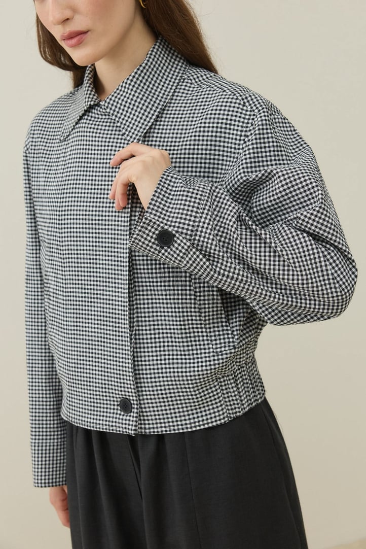 Siyah Pötikare Desenli Mini Bomber Ceket