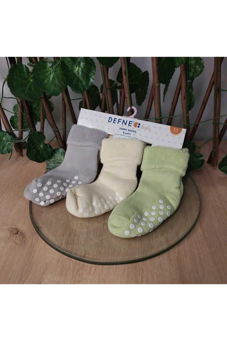 3-4 Yaş 3 Çift Havlu Pamuklu Kaydırmaz Taban  Kışlık Unısex Çocuk Ve Bebek Soket Çorap